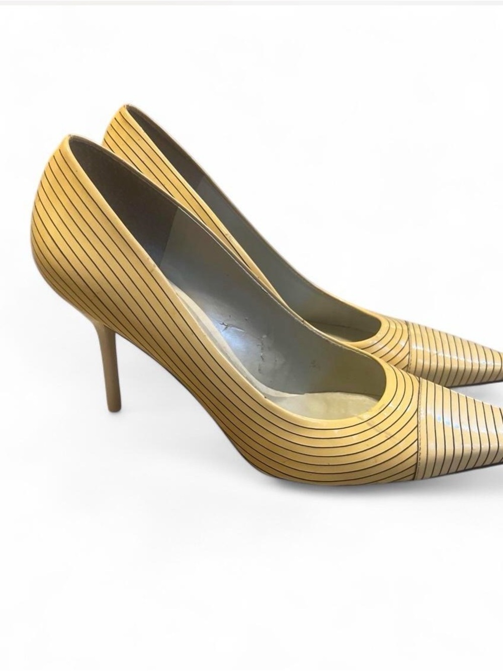 BCBGirls Yellow and Black Striped Pointed Toe Pumps Y2K